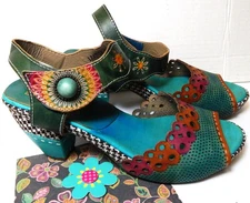 L ARTISTE Spring Step JIVE Leather Platform Heel SANDALS Open Toe 41 ( 9.5 -10 )