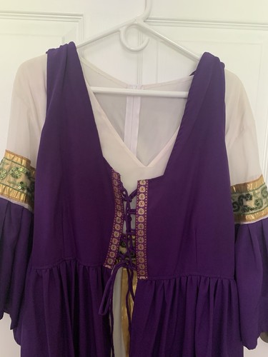 Purple Velvet Renaissance Costume Dress Size L Bell Sleeves Lace Trimmed Corset - Picture 2 of 7