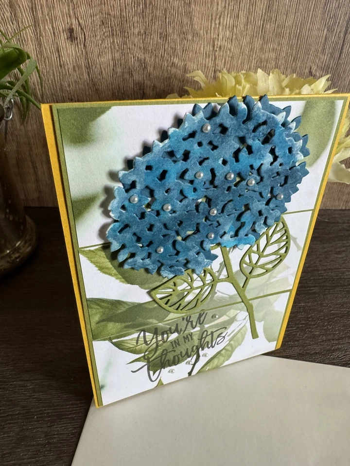 Handmade Greeting Card 3D With Blue Hydrangea Flowers- You’re In My Thoughts - Image 3 of 4