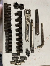 Antique Frank Mossberg Co Drive Reversible Ratchet W/Adapters, Sockets & More