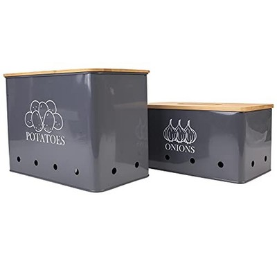 Potato and Onion Storage Bin Set of 2, Vented Metal Vegetable Storage with Wo...