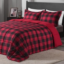 3-Piece Lightweight Queen Plaid Comforter Set - Includes 2 Stylish Pillow Shams