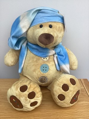 VINTAGE HUMATT KNÖPFE WINTERBÄR CREME & BLAU MÜTZE & SCHAL GROSS 56cm RAR