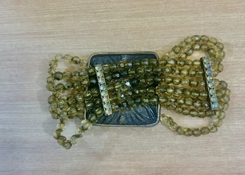 Set collana e bracciale elastico vintage Art Decò vetro e strass - Foto 3 di 6