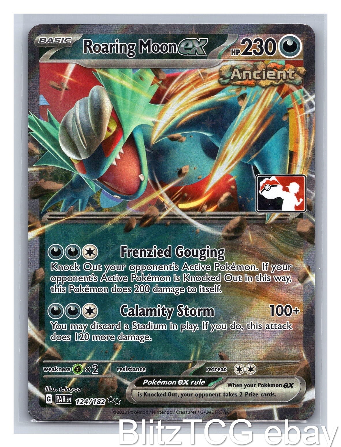 Roaring Moon ex PAR 124/182 Paradox Rift Pokemon Double Rare Holo NM/M