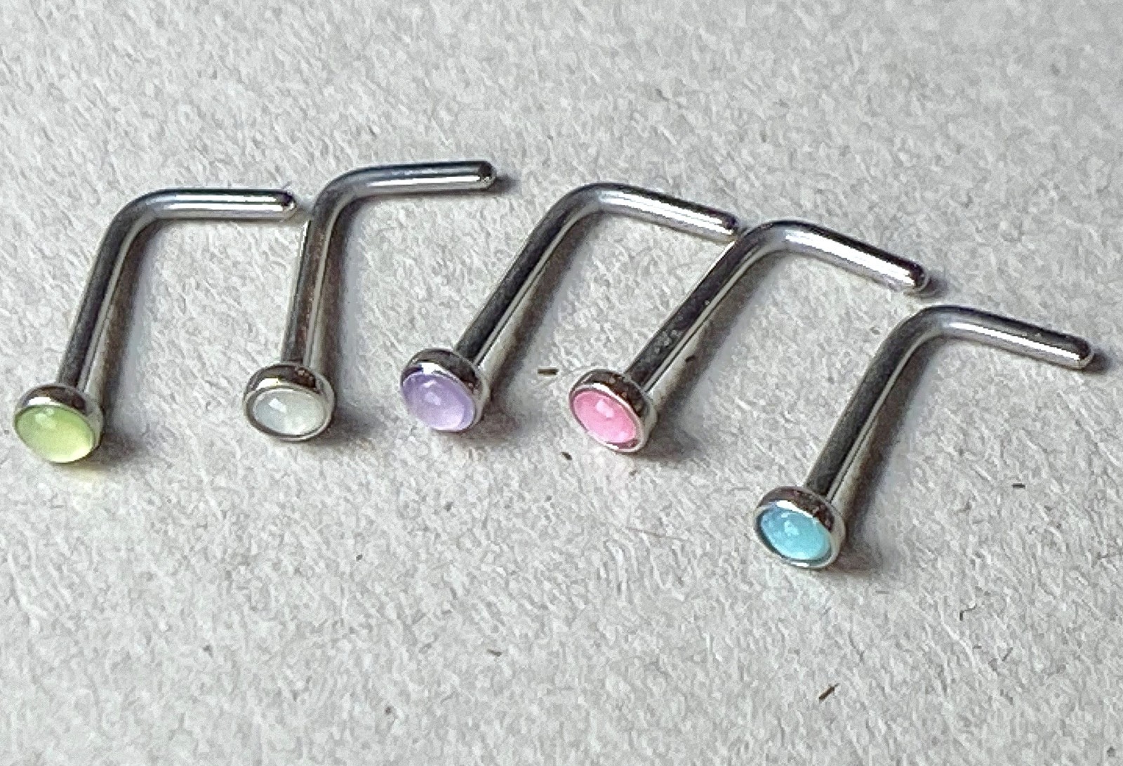 5pcs Illuminating Stone L-Bend 20g Nose Rings Surgical Steel Value Pack