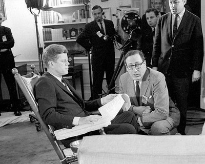 President John F Kennedy talks with TV news producer Fred Friendly- Old Photo 1