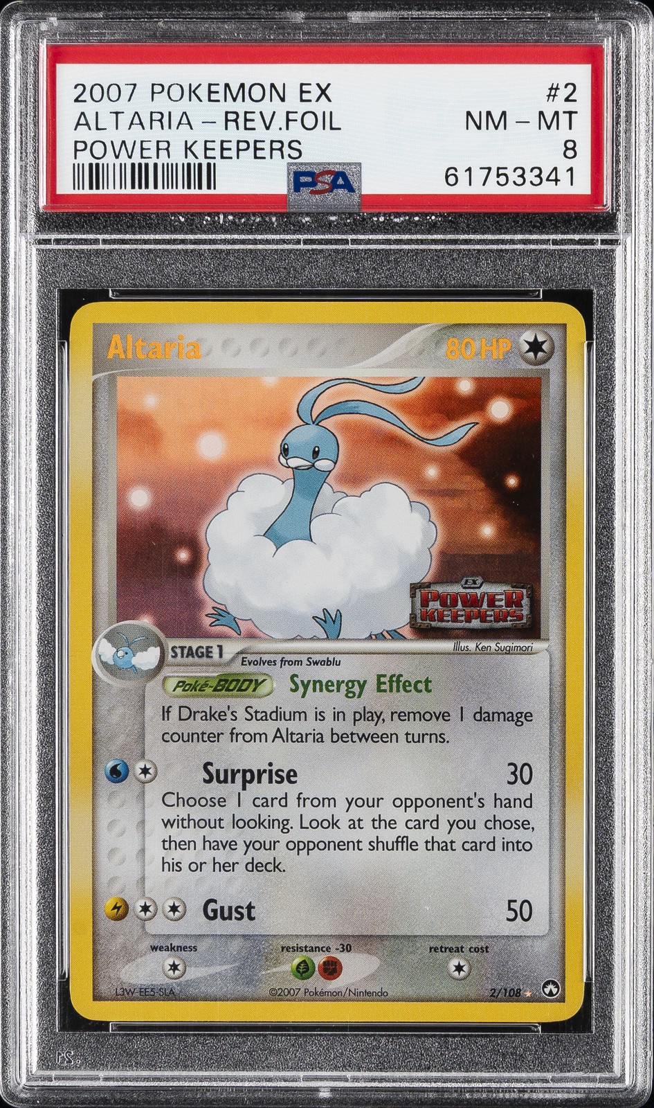 2007 POKEMON EX POWER KEEPERS #2 ALTARIA-REVERSE FOIL PSA 8