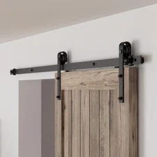 9FT Single Sliding Barn Door Hardware Kit Black Basic Roller Carbon Steel Han...