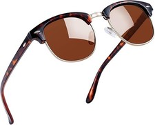 Semi Rimless Polarized Vintage Sport Sunglasses for Men Women UV Leopard/Brown