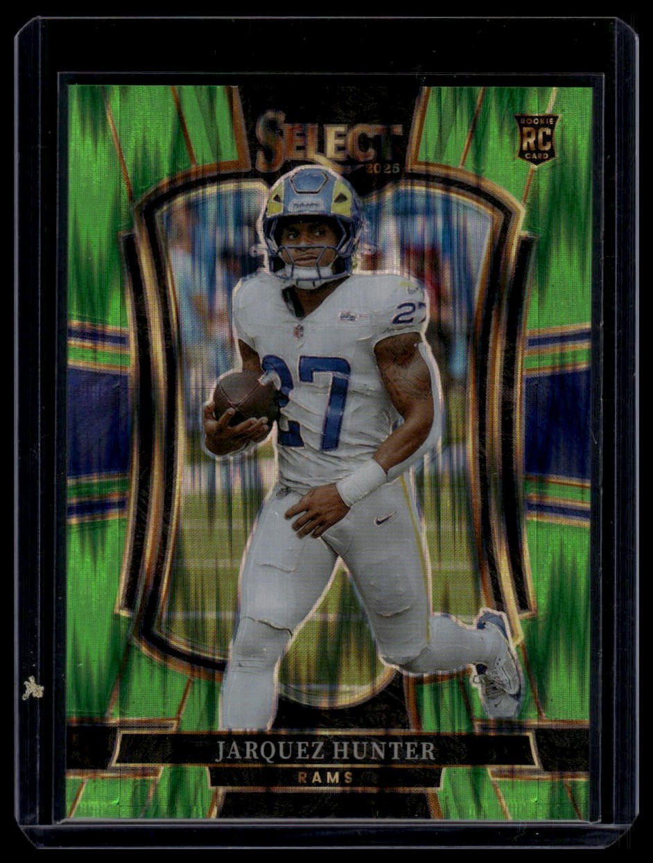 2025 Panini Select #119 Jarquez Hunter Neon Green Prizm Shock #/699