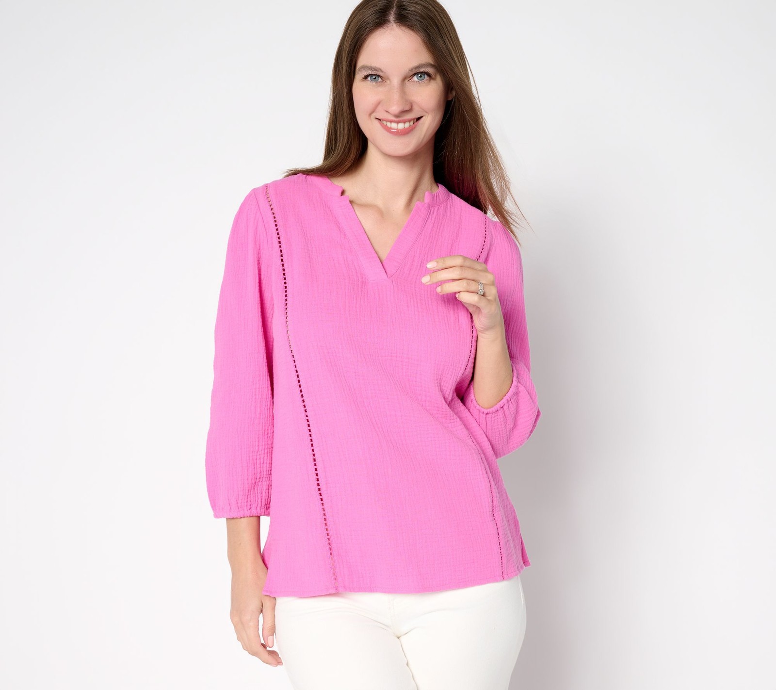 Gloria Vanderbilt Women's Top Sz XL 100% Cotton Gauze Ladder Lace Pink A691516