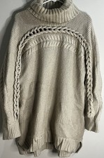 Cottagecore Soft Girl Elegant SVW Thick Cable Knit Tan Silver Flecks Sweater XL