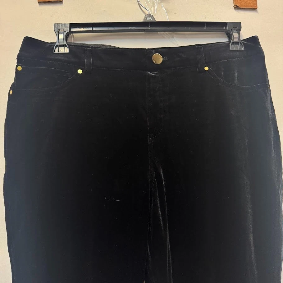 Pantalones INC para mujer XL de terciopelo negro profundo pierna ajustada tiro medio nuevos con etiquetas CX75 Foto 2 de 4