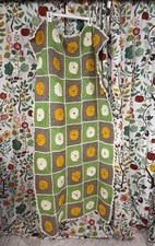 Vintage 70s Crochet Daisy Granny Square Afghan Throw Blanket Green Yellow 65x33