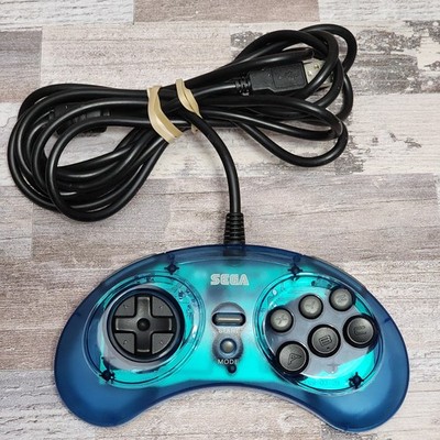 Retro-Bit Official Sega Genesis 6-Button Arcade Pad USB Blue Tested Working 