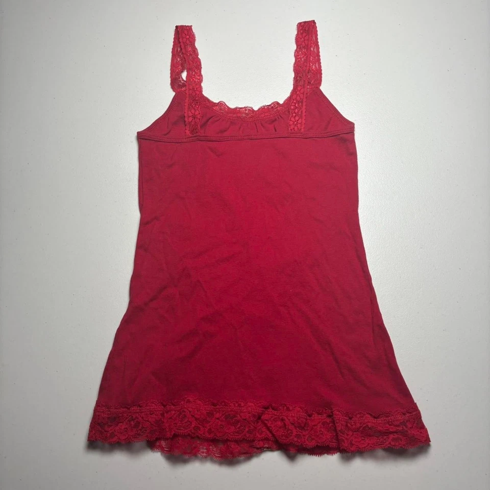 Camiseta sin mangas Babydoll de encaje rojo sombra de ojos Y2K mediana para mujer Foto 3 de 4