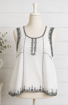 Lucky Brand Embroidered Boho Tank Top XL NWT Cotton Ivory Peasant Top