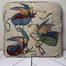 Vintage Christmas Angel Tapestry Throw Pillow 16" Square Musical Cottagecore