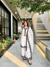 New Launch White Mal Chanderi Kurta Palazzo With Dupatta For Wedding Wear