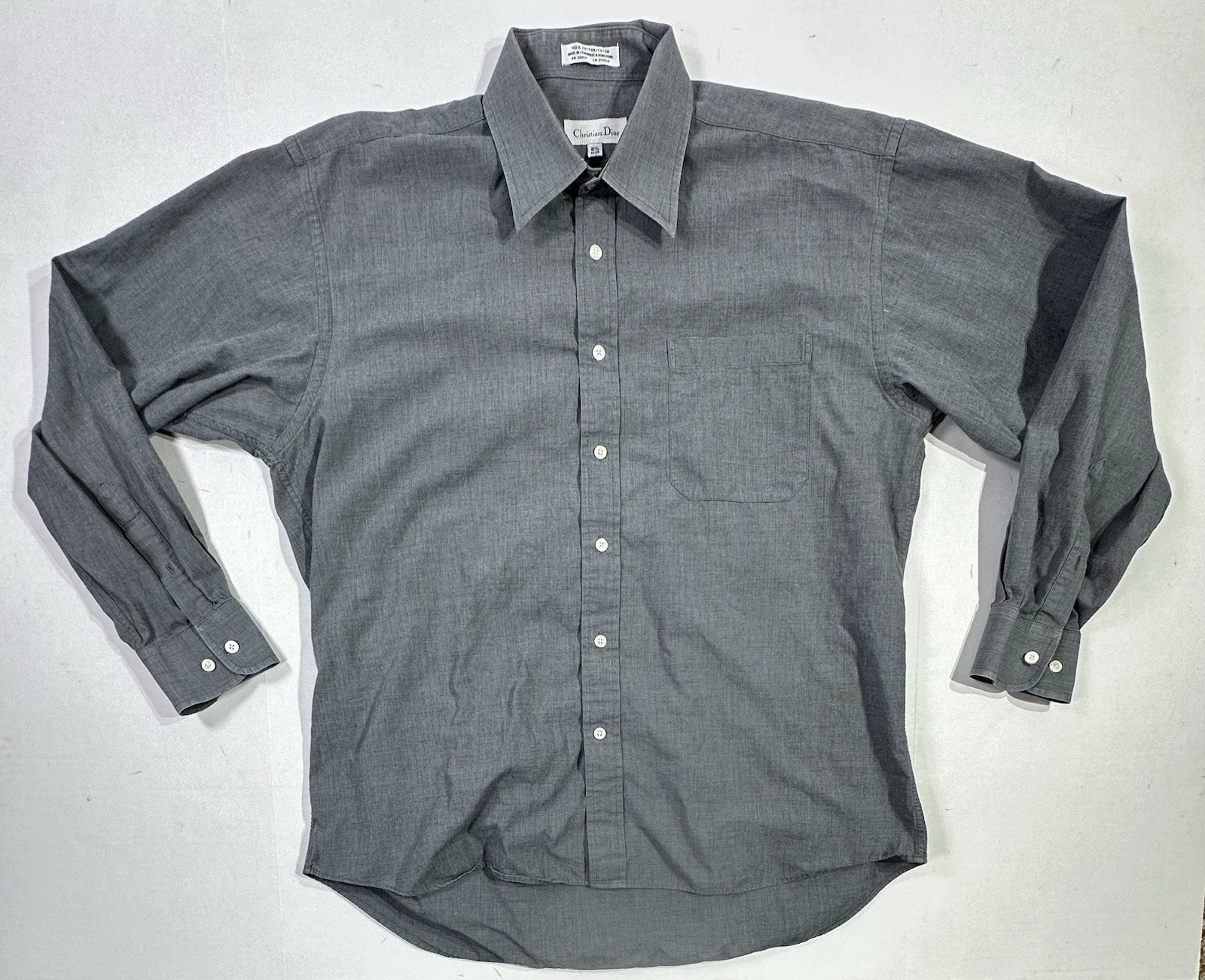 Camicia uomo Christian Dior 16 5 34 35 grigia con bottoni 100% cotone Hong Kong