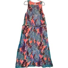 Gianni Bini Women's Mint Foam Peach Leaf Print Maxi Dress Size L NWT