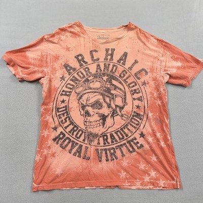 Archaic Shirt Mens 3XL Orange Skull Honor And Glory Patriotic Graphic Tee