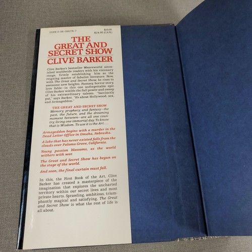 The Great and Secret Show by Clive Barker 1989 Hardcover Book HCDJ 1st Edition - Picture 6 of 10