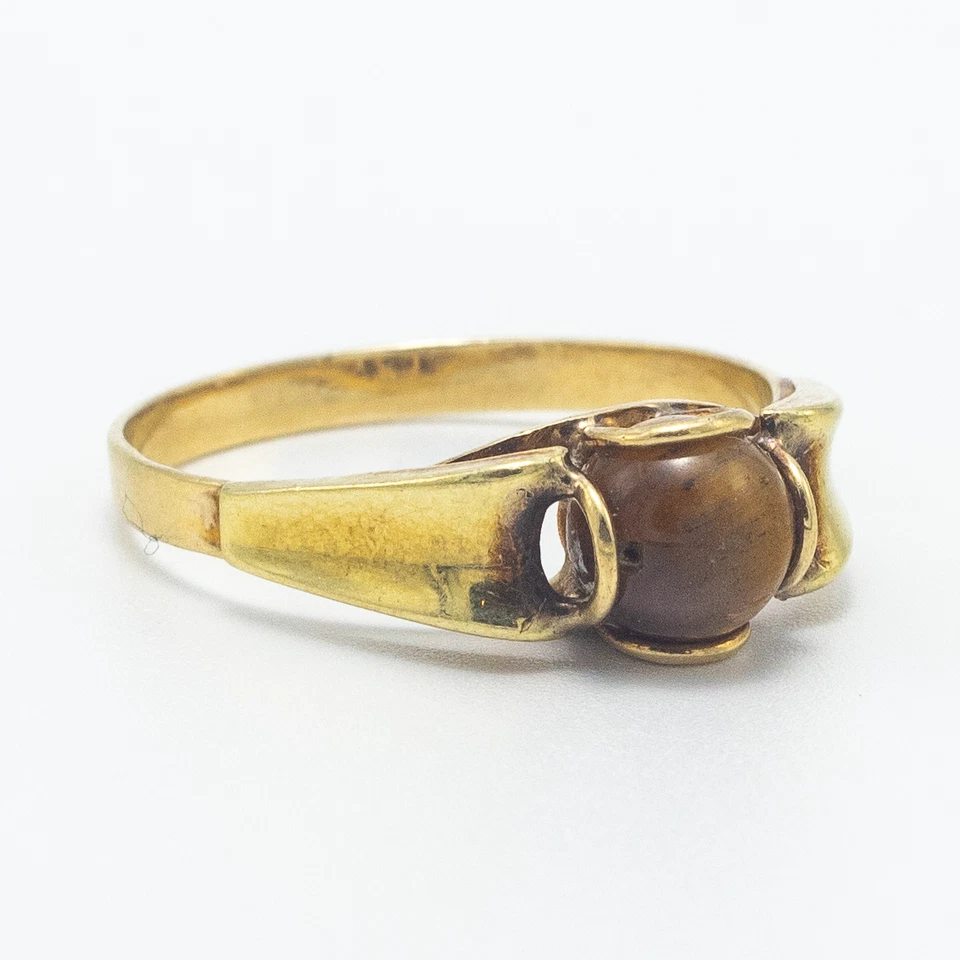 Anillo solitario vintage estilo Art Nouveau ojo de tigre oro amarillo de 14 quilates N 1/2 Foto 4 de 4