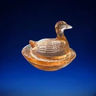 Miniature Pink Depression Glass 2.5" X 2"  Duck On Nesting Dish (#806)