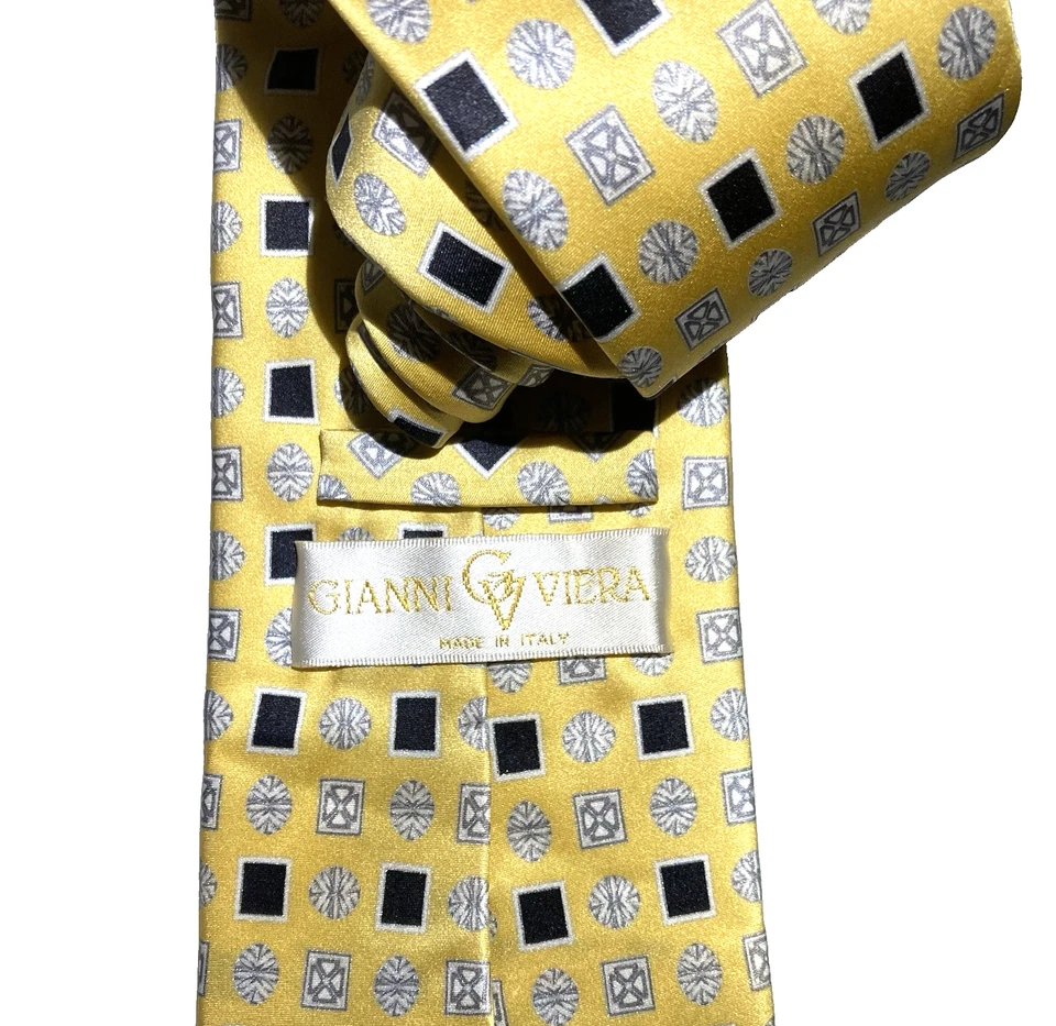 "Corbata geométrica de seda con foulard dorado para hombre GIANNI VIERA/Italia 60"" de colección" Foto 4 de 4
