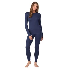 Womens Thermal Underwear Set - Fleece Lined Long Johns XL Navy Blue