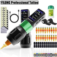YILONG Wireless Tattoo Pen Machine Kit 20Pcs Cartridges 2000mAh Power Supply