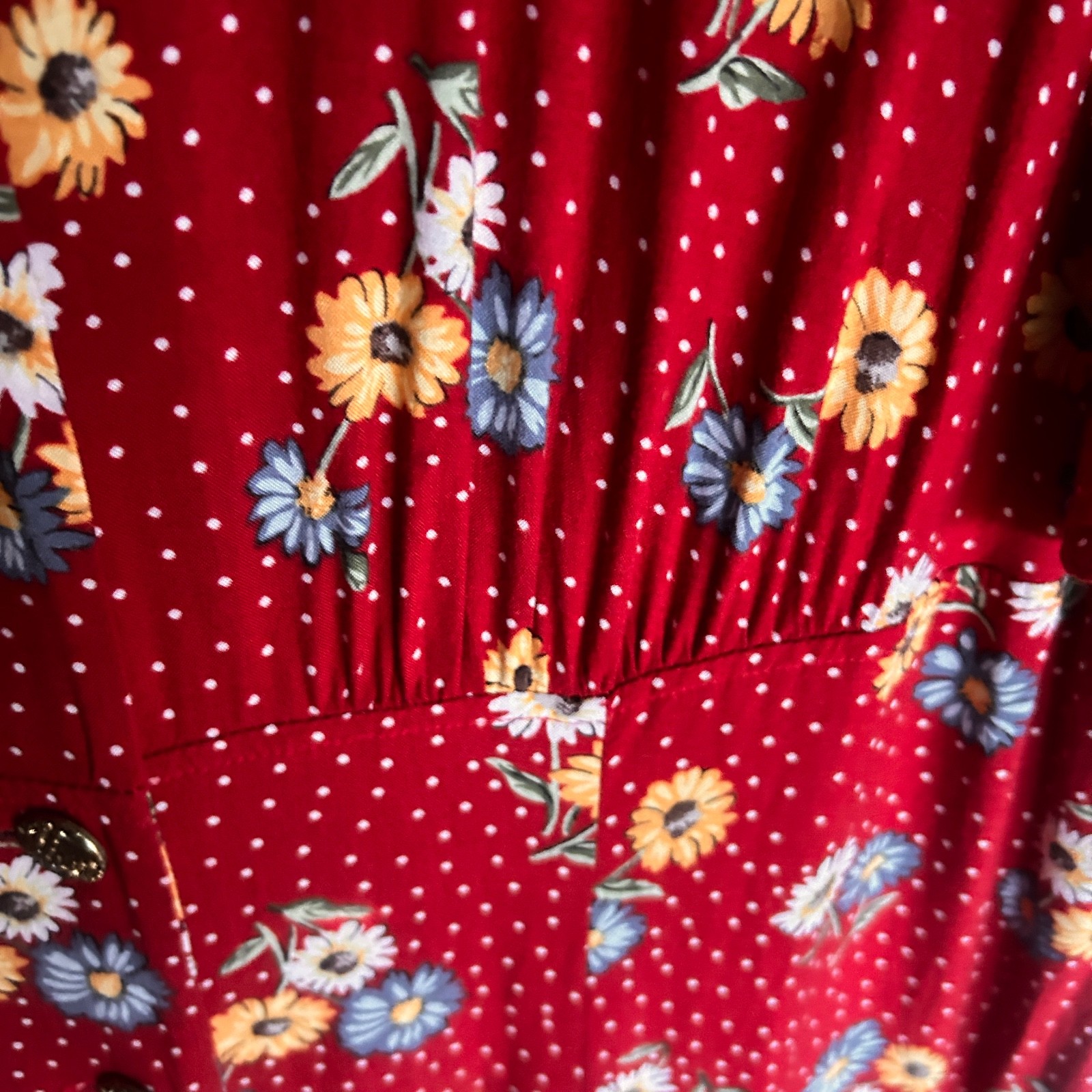 More Jazz Chorus Line Button Front Red Floral Holiday Midi Maxi Dress 16 XL VTG