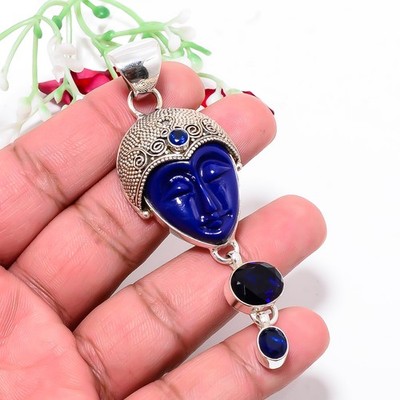 Goddess Lapis Lazuli & Blue Sapphire - Simulated 925 Silver Pendant 3.12'' P10615