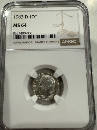 1963 D Roosevelt Dime NGC MS64