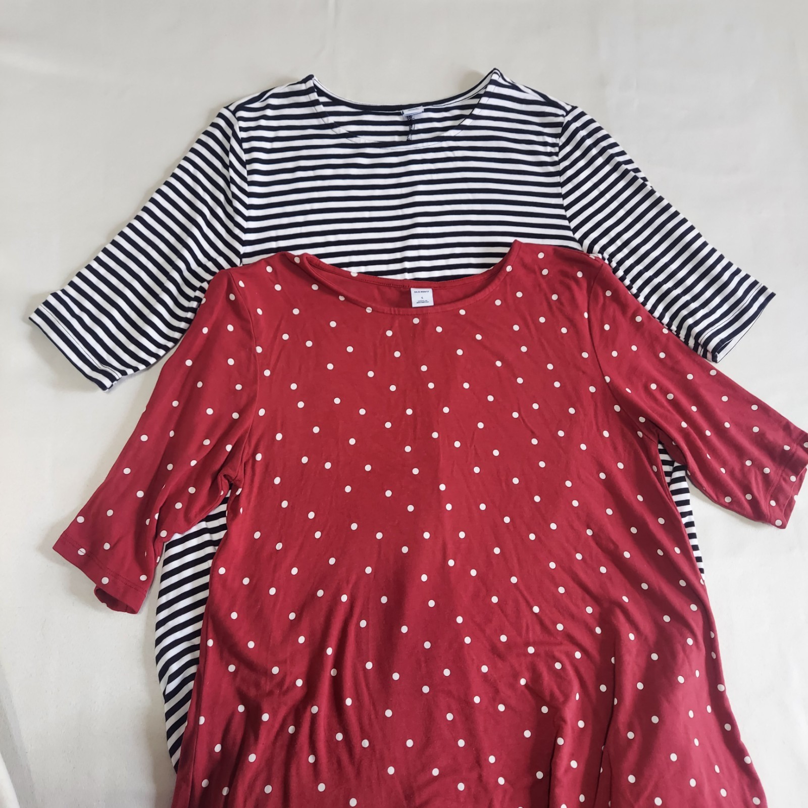 Old Navy Women's Small Lot Of 2 Short Sleeve Knit Swing Dress Stripes/polka Dot