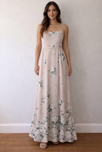 Show Me Your Mumu S Floral Chiffon Maxi Dress Square Neck Bow Back Zip