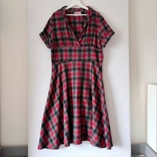 Bettie Page 50s Swing Dress Rock & Roll Red Black Check Plaid Pattern Size 16