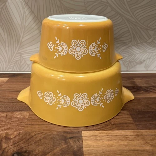 Vintage Pyrex Butterfly Gold 473-B  1qt  475-B 2.5qt Cinderella Casserole Dish