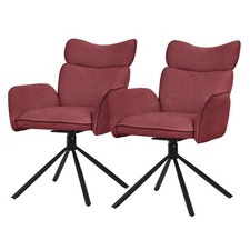Lot de 2 chaises pivotantes à 360° fauteuil tissu rouge + accoudoirs pieds métal