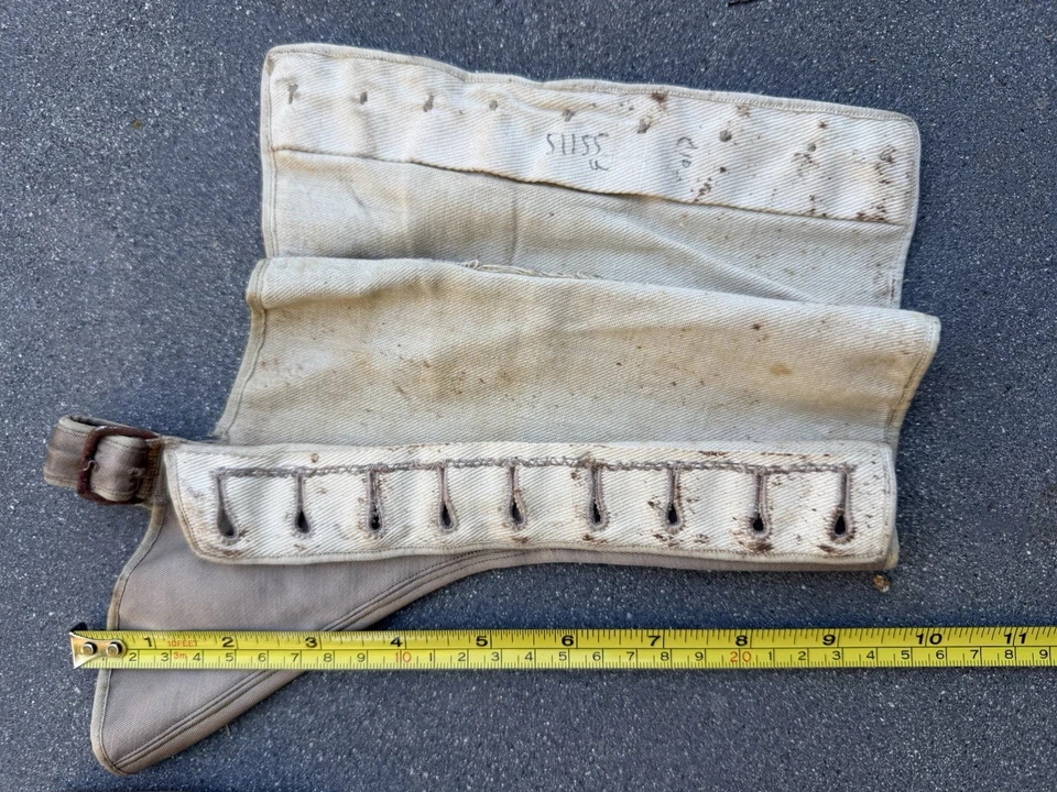 Antique Early 1900s Men’s Canvas & Leather Button Spats Gaiters  - Image 3 of 4