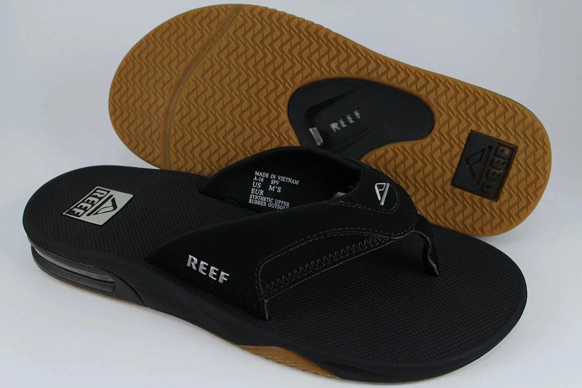 REEF FANNING BLACK/SILVER/GUM FLIP FLOPS THONG SANDALS BEACH MICK US MEN 11