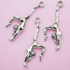 Silver Gymnast Charms for Jewelry Making, 12-Pack Set for Sports-Themed Crafts