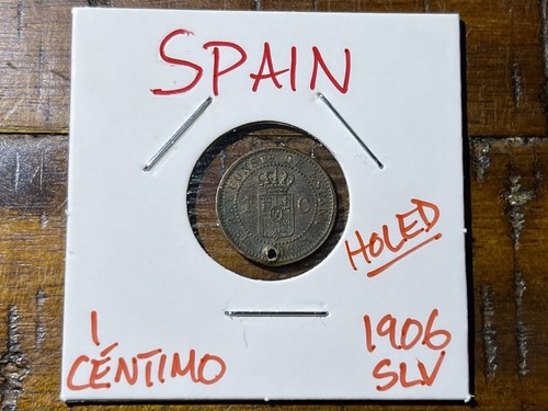 Spain πͺπΈ 1906 SMV 2 Centimos (Holed) - High Grade Details! Combined Shipping!