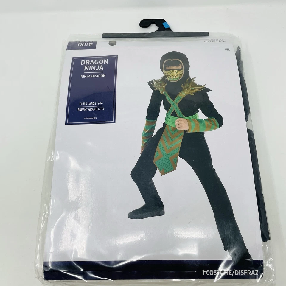 Disfraz de Halloween Dragon Ninja para niños jóvenes talla grande 12-14 en negro Foto 2 de 4