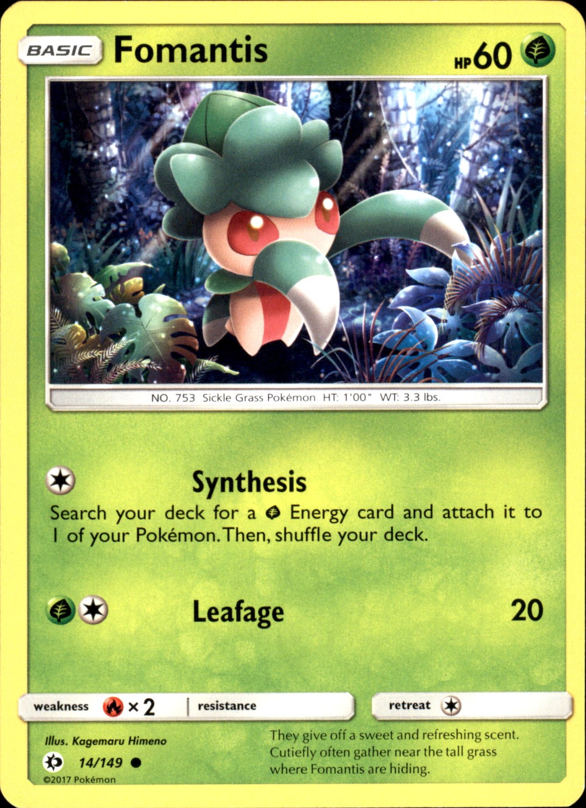 Fomantis 14/149 Common - Pokemon SM Base Set 2017 LP - MP