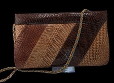 Vintage Patchwork Snakeskin Leather Clutch With Chain Strap
