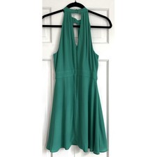 Express Green Halter Keyhole Fit and Flare Mini Dress 4 Petite ID 400418 10/16