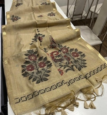 Premium Soft Muga Cotton Saree with Paithani Weave Pallu & Zari Floral Border